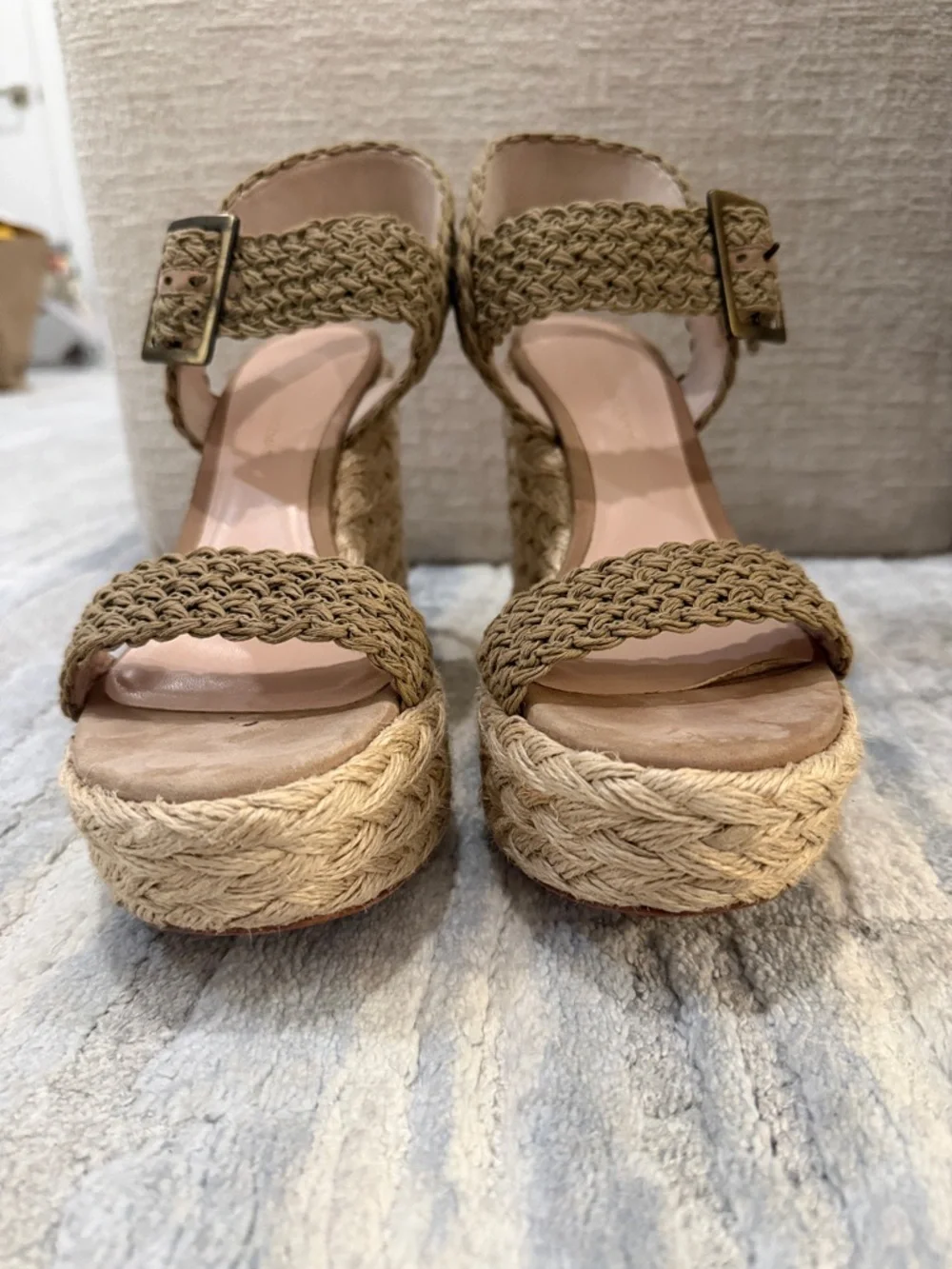 Stuart Weitzman Braided Espadrille Wedge Sandals - Tan - Picture 3 of 9